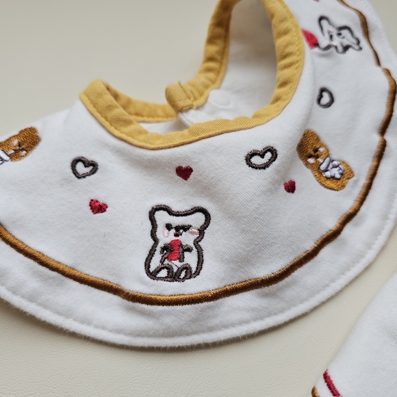 White and Yellow Bibs with Cute Embroidered Designs - Picture 3 of 10